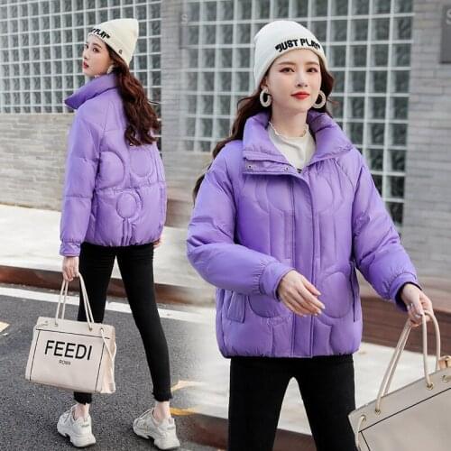 Womens Winter Jacket Solid Stand Collar Long Sleeve Ladies Loose Parkas Pockets Padded Thick Puffer Coat for Female New 2021