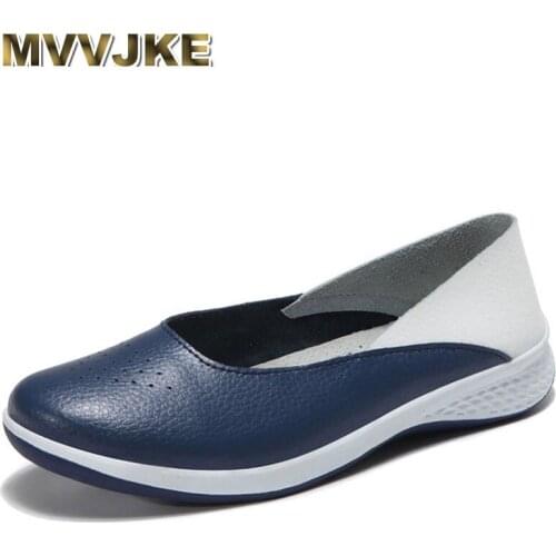 MVVJKE Women Moccasins Cowhide Shoes Women Shallow Flat Shoes Woman Lace Up Ladies Casual Shoes Flats Loafers Large Size