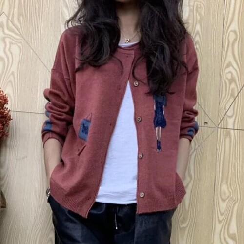 Woman Sweaters Cardigan Autumn Winter Sweater Coat Female Little Girl Jacquard Knitted Cardigan Sueters De Mujer