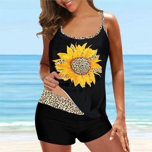 Womens Swimwear 2021 Sexy Swimsuit Two Piece Tankini Large Bikini Set Digital Print Suspender Beach Split Bathing Suit Summer