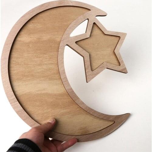 1Pcs Wooden DIY Moon Ramadan Decoration Accessories Eid Mubarak Decor Plaque Hanging Pendant Home Wedding Party Decoration