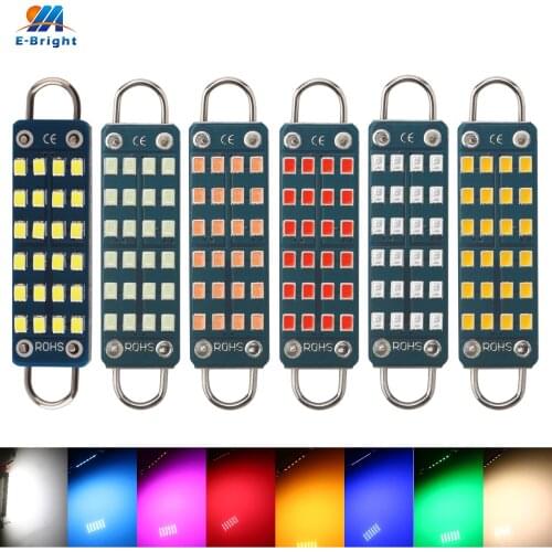 100pcs 44mm AC/DC 12V Rigid Loop 24 SMD 2016 Led Festoon Bulbs C5W C10W 561 Cargo Dome Reading Roof Light Ceiling Lamp White Red