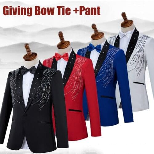 Sparkly Men Rhinestone Suit Singers Costume Slim Fit Wedding Groom Mens Paillette Clothes Male Formal Dress Gentle Suit VDB856