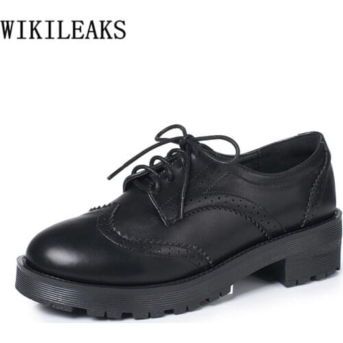 Harajuku Shoes Black Brogues Woman Oxford Shoes For Women Fashion Comfortable Shoes Creepers Schoenen Vrouw Calzado Mujer