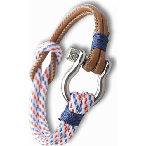 Navy Style Pu Leather Bracelets Sport Camping Parachute Cord Survival Bracelet Men Metal Buckle Infinite Love Knot