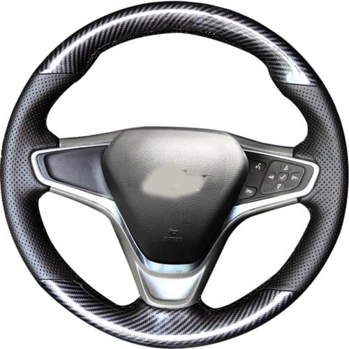 5D Carbon Fiber&Hole Leather Steering Wheel Hand Sewing Wrap Cover Fit For Chevrolet Malibu XL 2016-2019 / Equinox 2017-2019