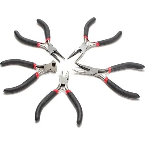DHL 20 Set 5pcs Black Handle Mini Jewellery Plier Cutter Chain Round Bent Nose Beading Making Repair Tool Kit