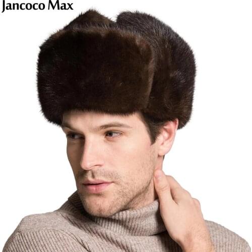 Jancoco Max 2020 Fur Hats For Men New Genuine Mink Real Fur With Real Sheepskin Leather Winter Warm Casual Style Caps S3074