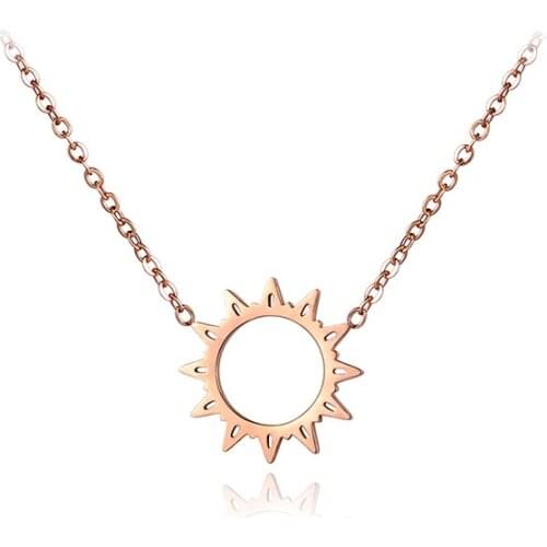 Classic Stainless Steel Chains Necklace Jewelry Hollow Sun Flower Pendant Neckalces Bridal Wedding Jewelry N18030