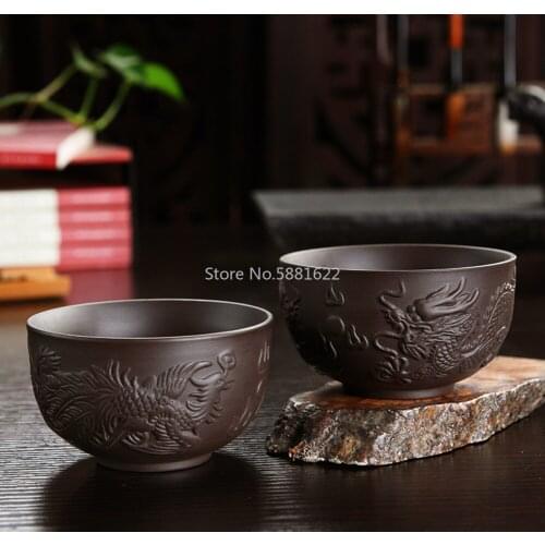 Chinese Handmade Purple Barro Dragon and Phoenix Pu'er Cup of Drinkware Kungfu Cup of Tea Accessories
