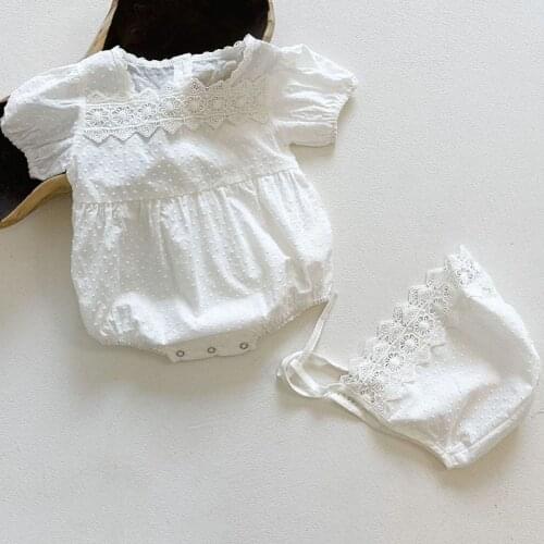 Korean Style Summer Baby Girls Clothes Solid Embroidery Cotton Infant Baby Girls Jumpsuit Toddler Baby Girl Romper+Hat