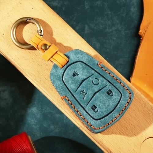 Handmade leather remote control Keychain Cover Suitable for Cadillac ATS-LSRX XTS CTS XT5 CT6 Leather Crazy Horse Leather Case