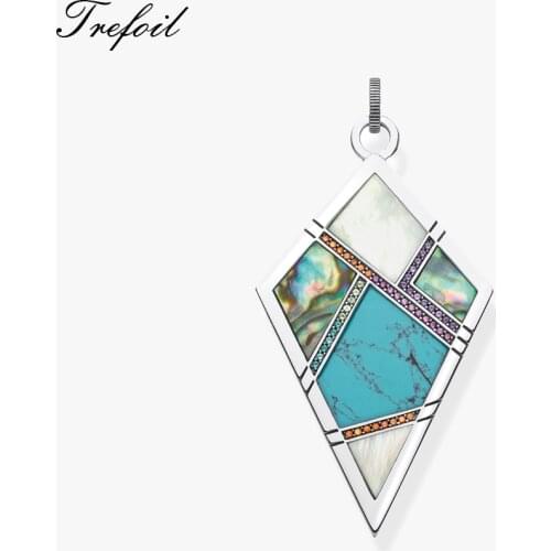 Lucky Pendant Colored Stones Geometric 925 Sterling Silver Fit Necklace New Fashion Women Jewelry Graphic Design Ethnic Gift