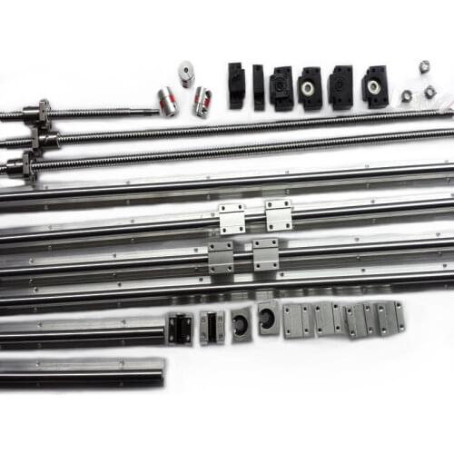 6 set SBR16 SBR20 linear guide Rail + ballscrews RM1605 SFU1605 ball screws + BK/BF12 + nut housing + couplers for CNC parts