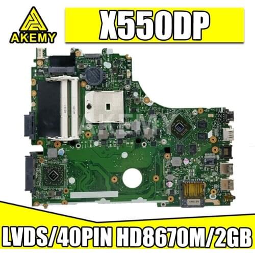 X550DP Mainboard REV2.0 For ASUS X550DP X750DP X550 X550D K550DP Laptop Motherboard LVDS/40PIN HD8670M/2GB