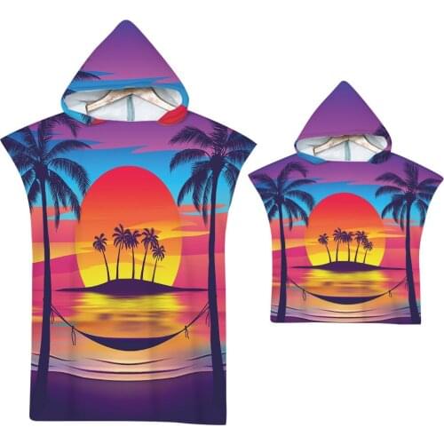 Microfiber printed Palm Tree Quick Dry Wetsuit Changing Robe Poncho Beach Towel Bathrobe Cloaks Hooded Swimming Gym Bath Towels