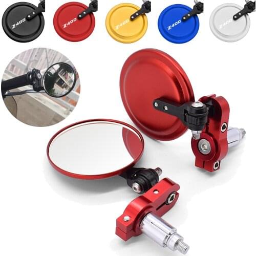 Z400 Logo Motorcycle Mirrors - 3 Inch Round Folding Bar End Side Mirror Compatible For KAWASAKI Z-400 z400 2018-2021 2019 2020