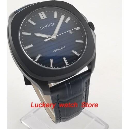 39mm Bliger blue dial luminous mens watch saphire glass Automatic mens watch-BA112