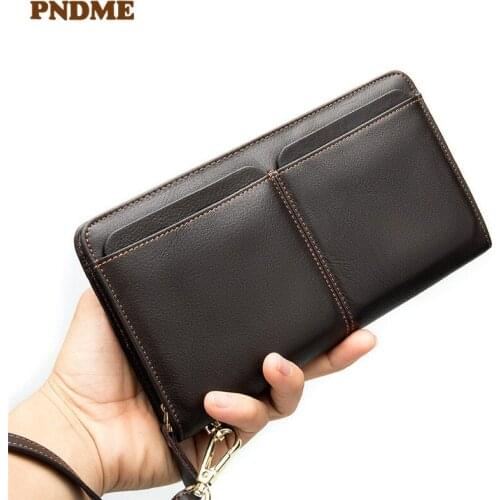 Mens genuine leather wallet vintage long multi-function clutch bag natural real cowhide multi-card holder phone coin purse