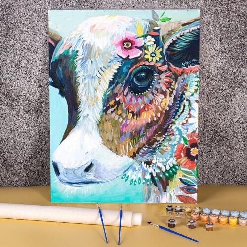 Animal Cow DIY Paint By Numbers Complete Kit Acrylic Paints 50*70 Oil Painting Handmade Kids Handiwork Drawing