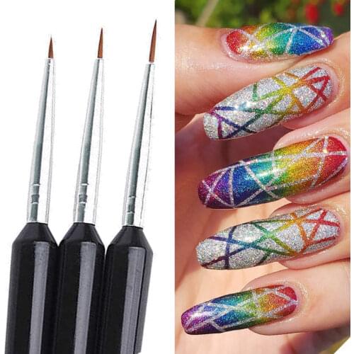 3pcs Balck Nail Brushes Set Acrylic UV Gel Painting Pen Drawing Lines Stripes Flower Nail Art Brush DIY Tips Manicure Tools