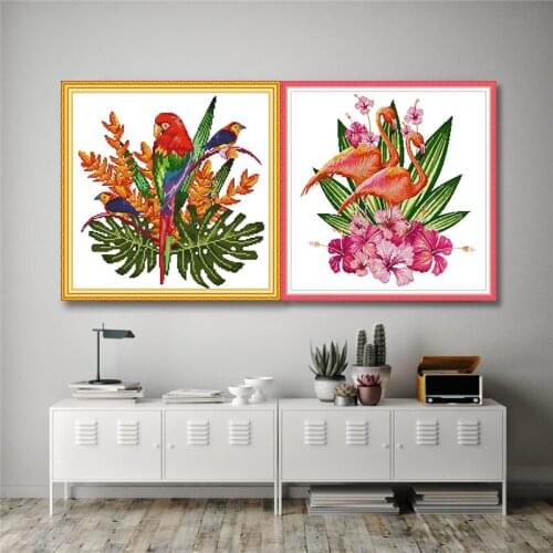 Flamingo Parrot Patterns Cross Stitch Kits Sale DMC 11ct and 14ct Counted Printed On Canvas for Embroidery Home Decor Needlework