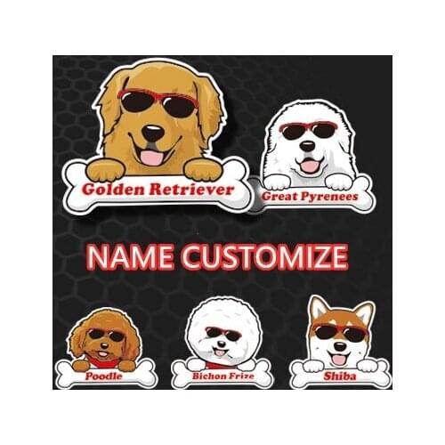 Dog Name Customize Sticker Lovely Cute Pet Puppy Husky Golden Retriever Bichon Frize Great Pyrenees Poodle Car Styling Decals