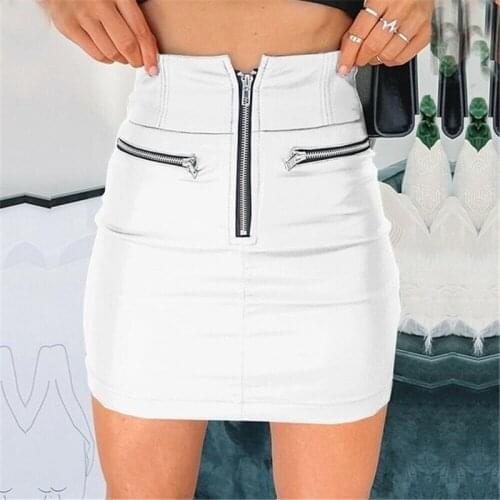 Solid Zipper PU Leather Skirt Women Vintage Slim Sexy Bag Hip Bright Skirt Female Simple Punk Rock Wild Mini Skirt For Ladies
