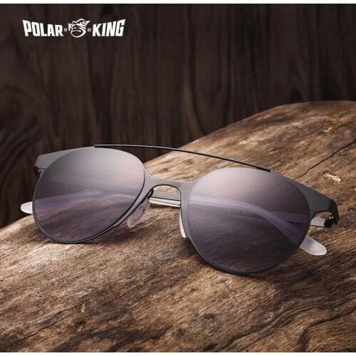 POLARKING Stainless Steel Unisex Sunglasses UV400 Mens Round Vintage Sun Glasses Male Eyewear Accessories For Men