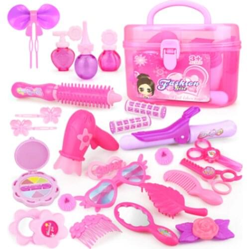 ROHDE Pretend Play Kid Make Up Toys Pink Makeup Set Princess Hairdressing Simulation Plastic Toy For Girls Dressing Cosmetic