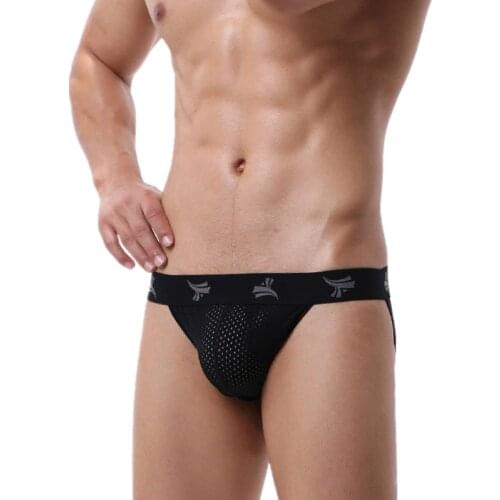 Sexy Gay Underwear Men Hollow Back Jockstrap Mesh Lingerie Man Low Rise U Convex Pouch Jock Straps Penis Cueca Large Size -L-4XL