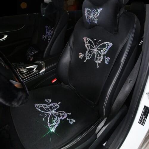 Rhinestone Butterfly Seat Cushion Luxury Crystal Car Seat Cover Universal Auto Interior Accessories Front Seats Covers Warm