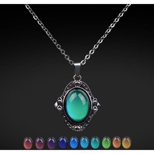 Mood Necklaces Jewelry with Stainless Steel Chain Palace Elliptic Pendant Necklace Temperature Control Color Change Necklace