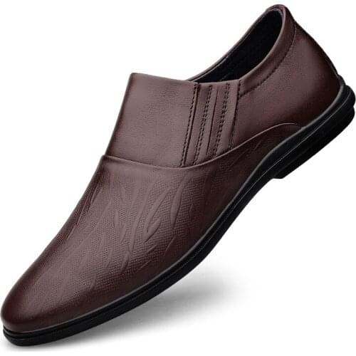 Size 37-44 Mens Dress Shoes Autumn Spring Male Genuine Leather Round Toe Solid Slip-on Smart Casual soft Business Footwear c115