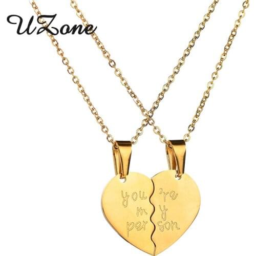 UZoneTwo Halves Heart Necklace Stainless Steel Couple Necklace for Lover Gift Parure Bijoux Femme