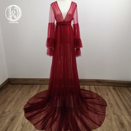 Don&Judy Tulle Long Sleeves Maternity Evening Dress Party Gowns Robe Formal Prom Dresses Gown Photograph Photo Shoot 2020