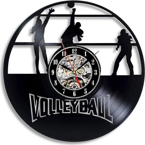 Vintage Modern Design Sport Theme Volleyball Hanging Watch Vinyl Record Wall Clock Vinyl Wall Clocks Home Decor Gifts for Team