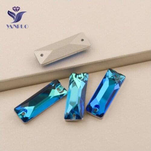 YANRUO 3255 All Sizes Blue Zircon Sew On Strass Flatback Cosmic Baguette Crystal Stones For Clothing
