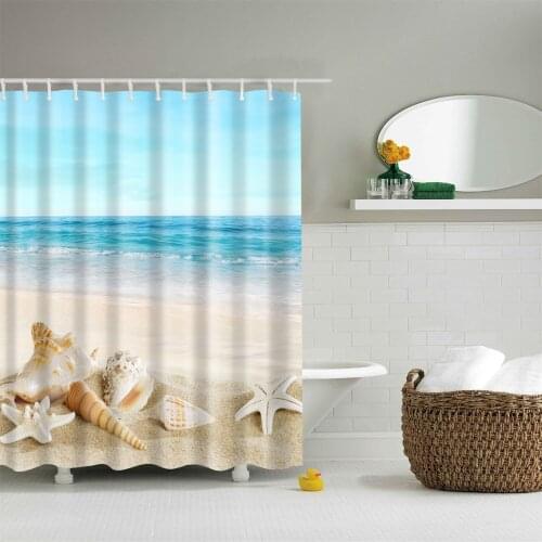 Beach scenery Seashell Beach Bath Curtain Waterproof Polyester Fabric Shower Curtains Blackout Bathroom Decor Accessories Cheap