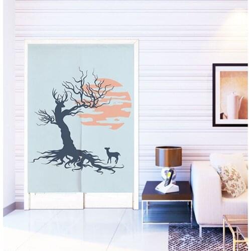 Nordic Jungle Deer Bedroom Door Curtain Kitchen Cabinet Half Curtain Cotton Linen Partition Curtain Home Decoration