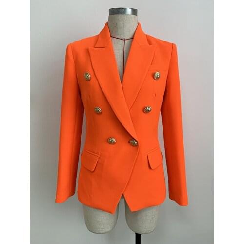 HIGH QUALITY Newest 2020 Designer Blazer Womens Lion Buttons Double Breasted Blazer Jacket Neon Orange Wholesale