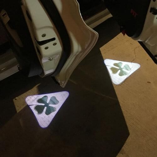 1pcs/2pcs Universal Wireless LED Car Door Welcome Shadow Projector Courtesy Step Lights FOR Alfa Romeo Four Leaf Clover Logo