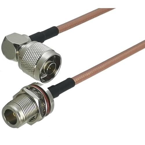 1Pcs RG142 N Female jack Bulkhead Nut to N Male Plug Right angle Connector RF Coaxial Jumper Pigtail Cable 6inch~10M