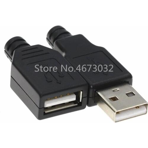 10pcs Type A Male Female USB 4 Pin Plug Socket Connector With Black Plastic Cover Type-A DIY Kits