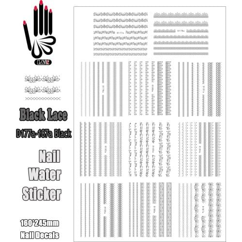 11 Sheets/Lot Nail Art Sticker D177a-187a Black Lace Nail Water Transfer Sticker Decal For Nail Tip(11 DESIGNS IN 1)