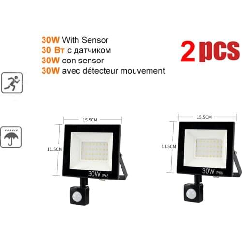 2 pcs 220V 10-100W LED FloodLight Spotlight Exterior Street wall reflector LED Light Super Bright Motion Sensor Light Weatherpro