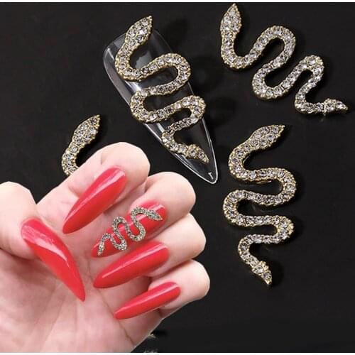 2Pcs Nail Art Charms Alloy Retro Wave Snake Glod/Sliver Metal Accessories Three-dimensional Decorations 30X13MM