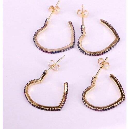 5Pair New Trendy Earrings Top Quality Jewelry Heart Studs With Rainbow CZ Earrings For Women Girls