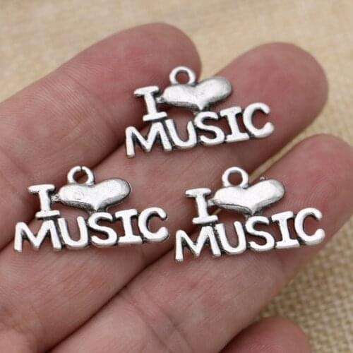 5pcs Antique Silver I Love Music Charm Pendants for Jewelry Making Bracelet DIY Accessories 16x27mm