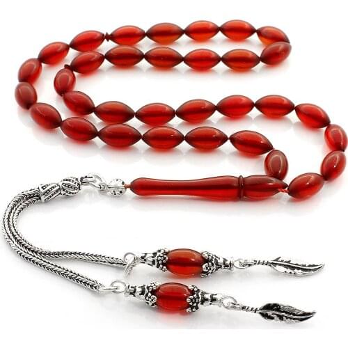 925 Sterling Silver Handmade Rosary with Amber Stone and Barley Cutting Natural Stone Beads Prayer Islamic Muslim Tasbih